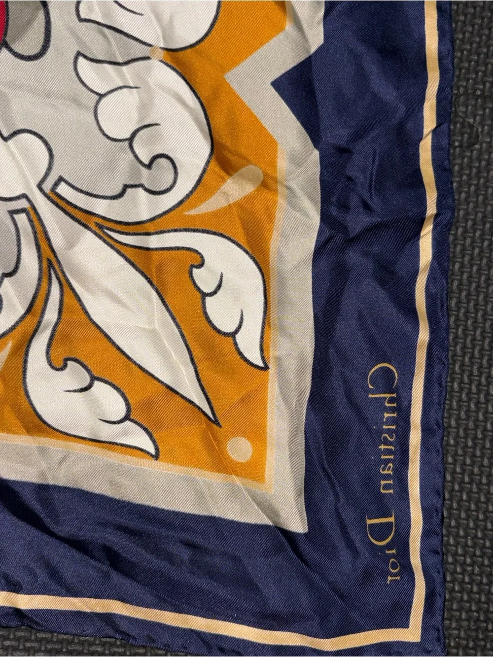 Dior Navy, Gold & Multicolor Printed Silk Square Scarf